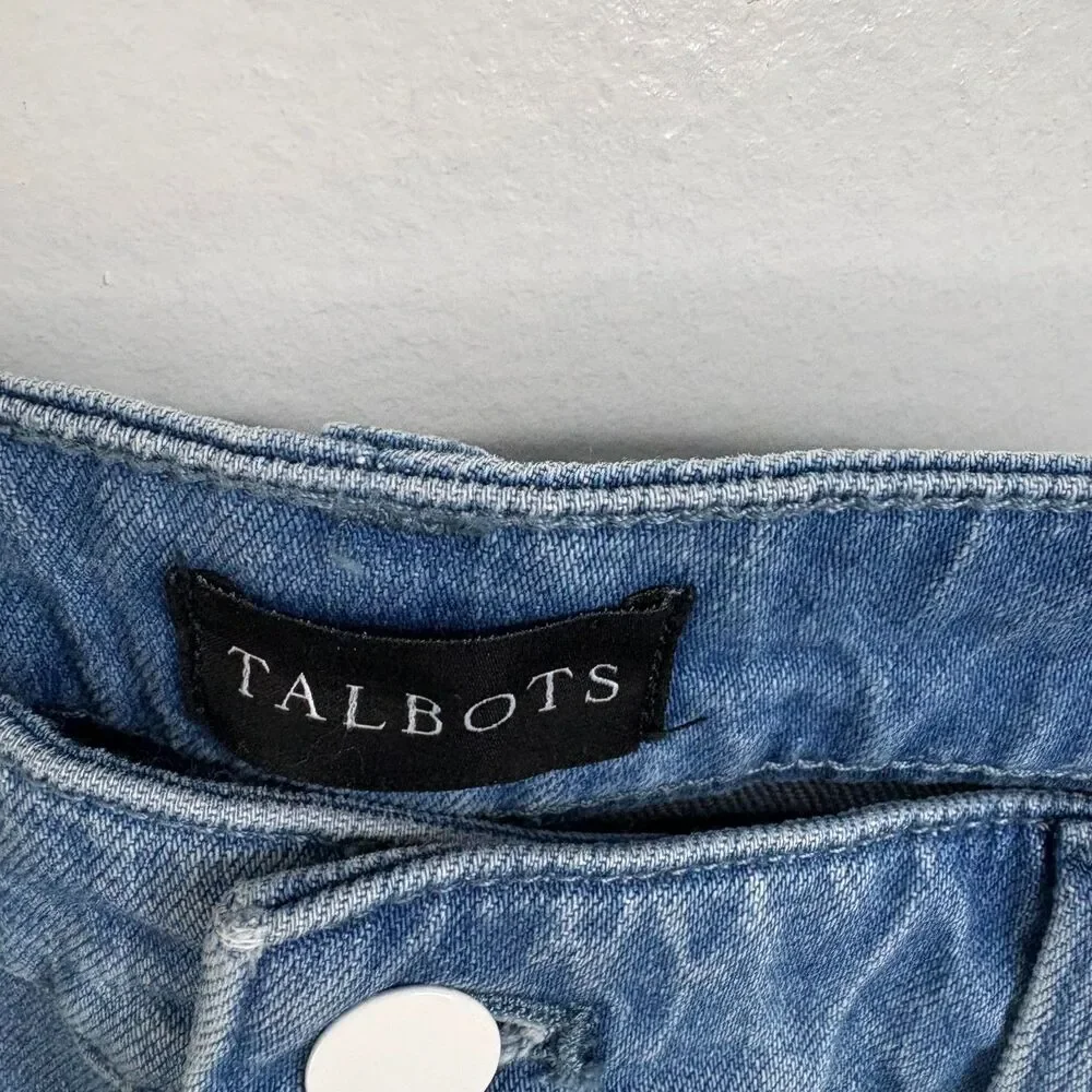 Talbots Wide Leg Crop Jeans 10P Petite Blue Embroidered Floral Stretch Denim